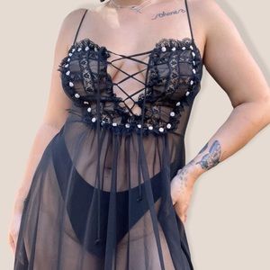 Gorgeous vintage sheer maxi lace up slip dress